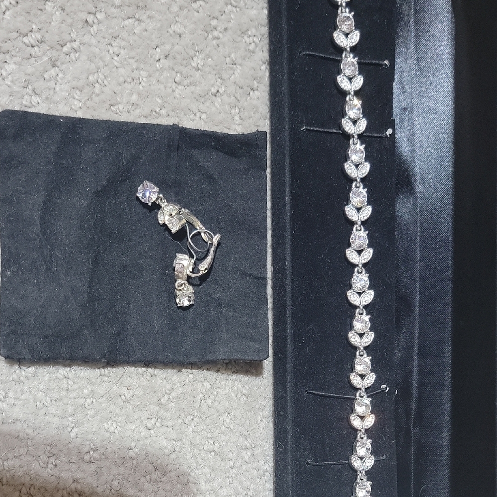 Napier Silver Necklace with Rhinestones And Earrings